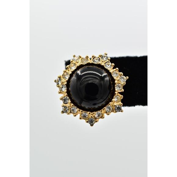 Christian Dior Vintage Black Cabochon Earrings Crystal Gold NOS Signed 80s BinQ - Picture 6 of 12